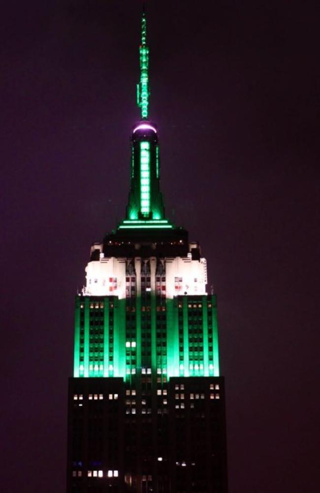 The Empire State Building lit up green and white. Picture: Twitter