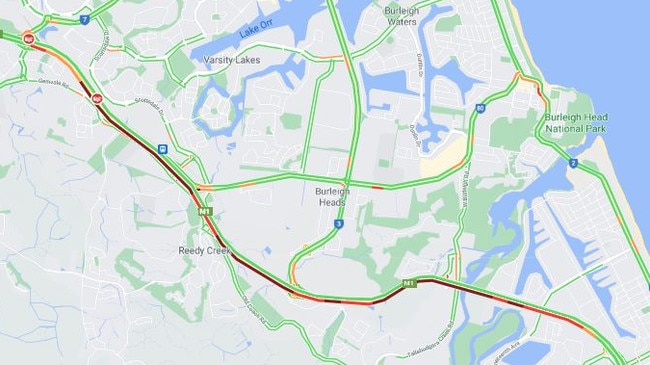 More than 12km of congestion northbound on the Pacific Motorway at Robina.