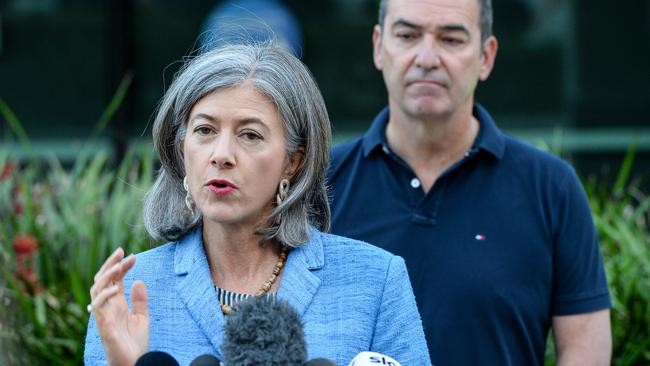 Chief public health officer Nicola Spurrier and Premier Steven Marshall. Picture: Brenton Edwards