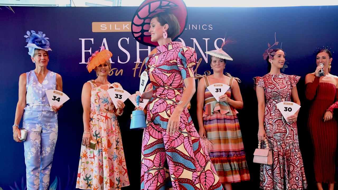 Contestants in the season's grand final of Fashion on the Fields at the 2022 Darwin Cup. Picture: (A)manda Parkinson