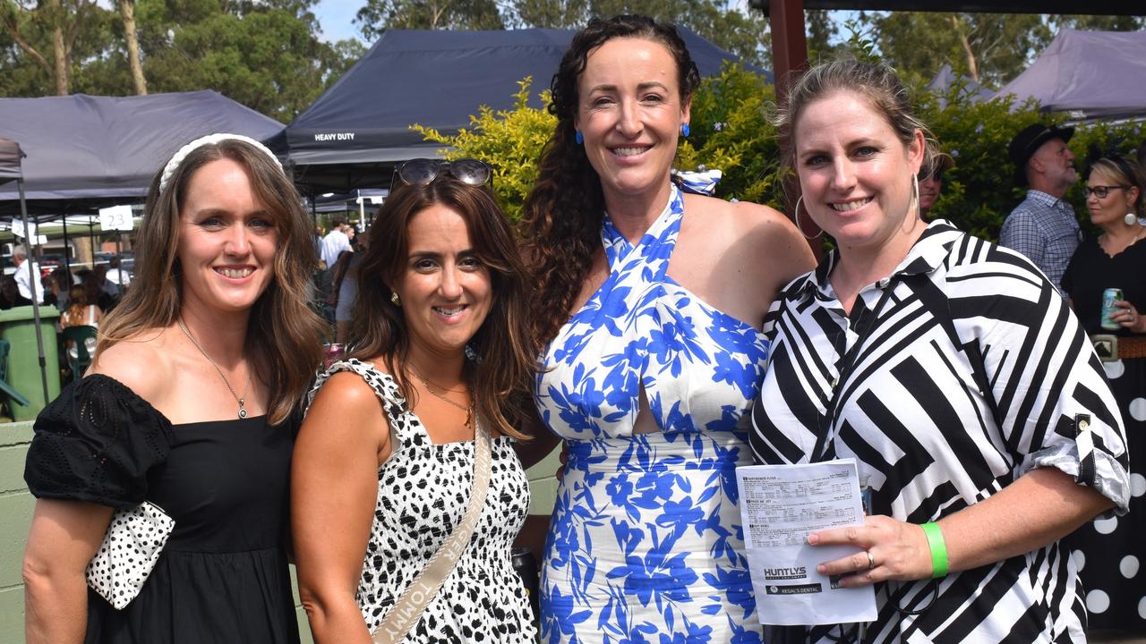 Stacey Maddy, Alex Williams, Jodie Busch and Christie Brooks at the Yeppoon Turf Club's Derby Day races at Keppel Park Racecourse on November 2, 2024.