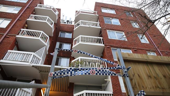 The unit block where the alleged stabbing took place. Picture: John Grainger