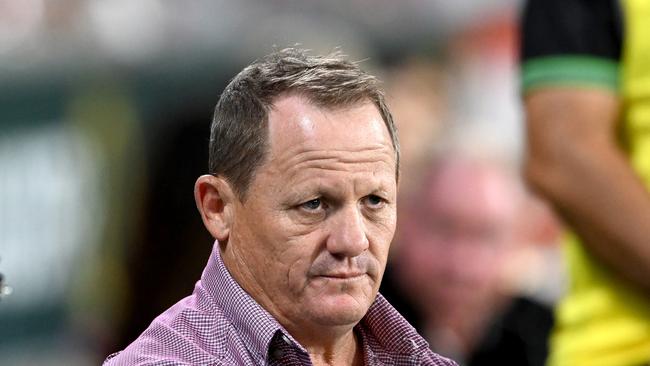 BRISBANE, AUSTRALIA – MARCH 11: Broncos coach Kevin Walters watches on during the round one NRL match between the Brisbane Broncos and the South Sydney Rabbitohs at Suncorp Stadium, on March 11, 2022, in Brisbane, Australia. (Photo by Bradley Kanaris/Getty Images)