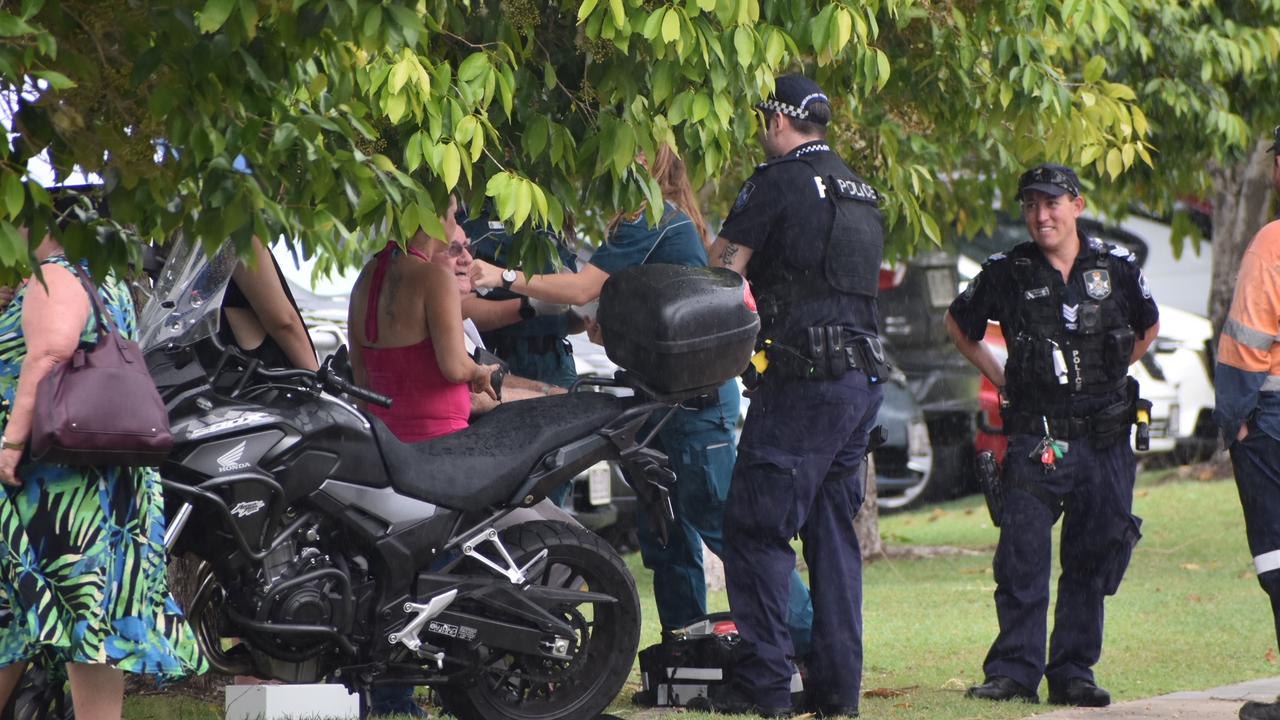 Emergency services assess car crash patients outside World Gym Mackay on Greenfields Boulevard, November 25, 2021. Picture: Matthew Forrest