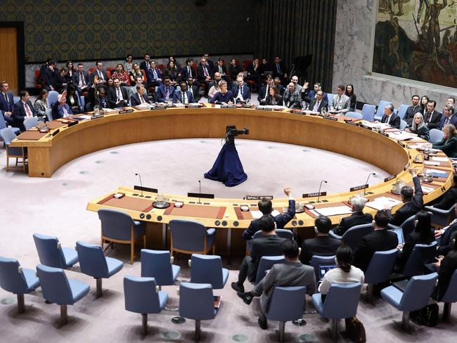 Government sources say if Australia does contribute to a peacekeeping force they would go in the “blue beret” of the UN peacekeeping force. Picture: CHARLY TRIBALLEAU / AFP