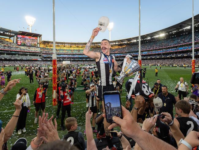 MELBOURNE , AUSTRALIA. September 30, 2023. AFL Grand Final between Collingwood and the Brisbane Lions at the MCG. After the siren, Collingwood wins. Oleg Markov. Picture by Jason Edwards