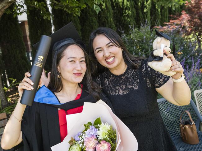 Bachelor of Nursing graduate Manisha Gurung with Nisha KC at a UniSQ graduation ceremony at Empire Theatres, Tuesday, October 31, 2023. Picture: Kevin Farmer