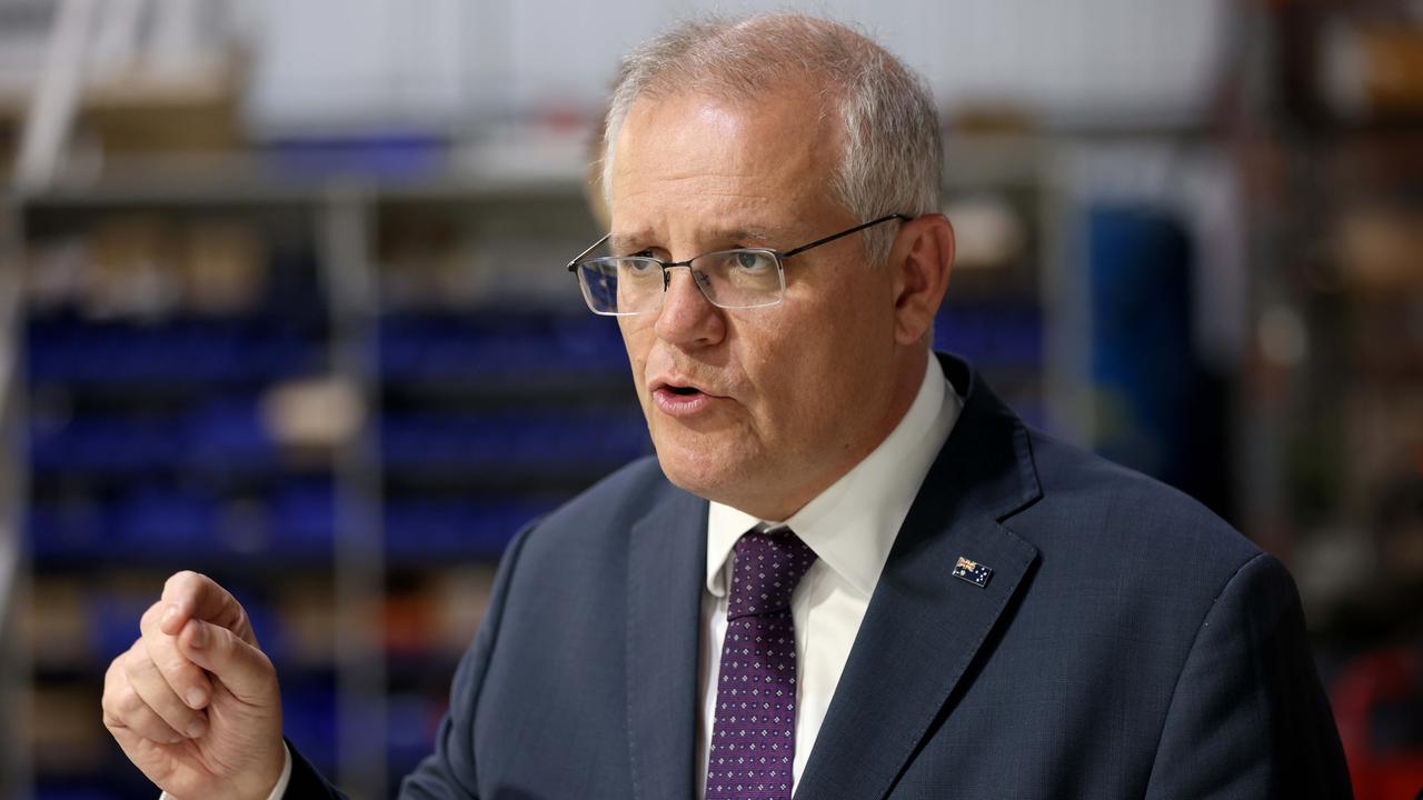 Prime Minister Scott Morrison took to Adelaide morning radio to clarify comments about the nuclear submarine build. Picture: Damian Shaw