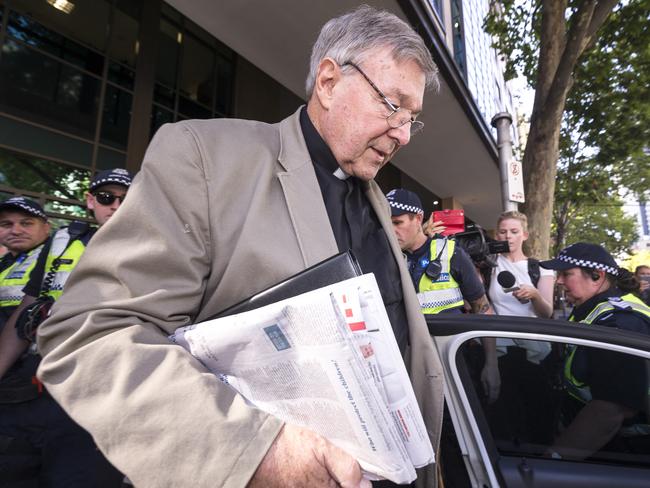 Australia’s most senior Catholic Cardinal George Pell departs the Melbourne Magistrates Court this week. Picture: AAP Image/Daniel Pockett