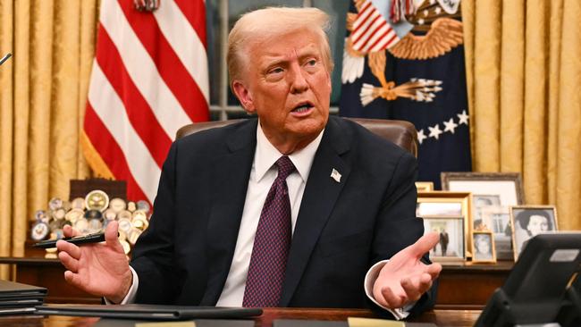 US President Donald Trump speaks to journalists about TikTok as he signs executive orders in the Oval Office of the White House in Washington, DC, on January 20, 2025. Picture: NewsWire / Jim WATSON / POOL / AFP