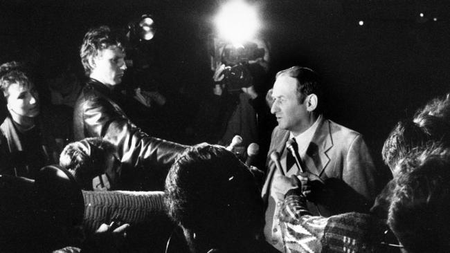 Assistant Commissioner Vaughan Werner speaks to the media during an impromptu press conference at the scene of the 1987 Hoddle St massacre.