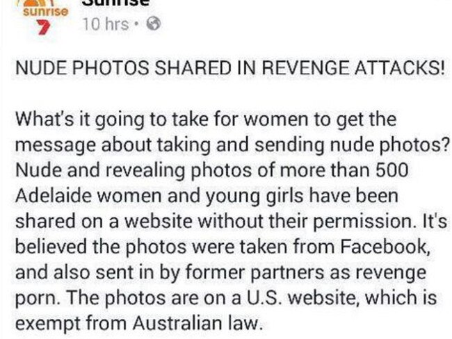 The Facebook post by Sunrise which has infuriated women.