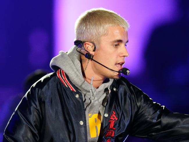 Justin Bieber on stage during his concert at ANZ Stadium in Homebush. Picture: Jonathan Ng