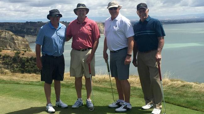 John Washburn, Glenn Garland, Russell Munsch and Greg Dehaven at Cape Kidnappers golf course in New Zealand. Source: Facebook