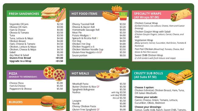 School Canteen Menu, Fresh start Canteens. Photo: Supplied