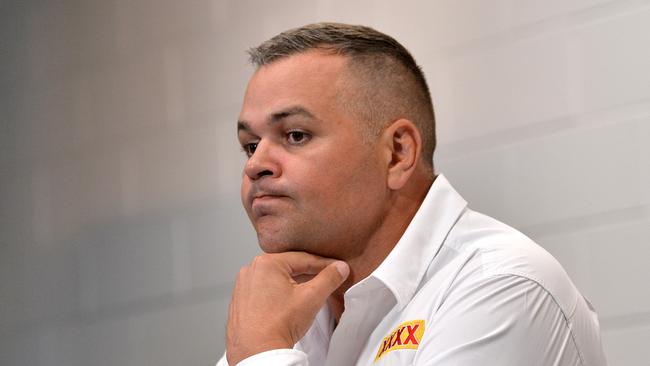 BRISBANE, AUSTRALIA - JUNE 27: Coach Anthony Seibold of the Broncos looks dejected as he speaks at a coaches press conference after his team lost the round seven NRL match between the Brisbane Broncos and the Gold Coast Titans at Suncorp Stadium on June 27, 2020 in Brisbane, Australia. (Photo by Bradley Kanaris/Getty Images)