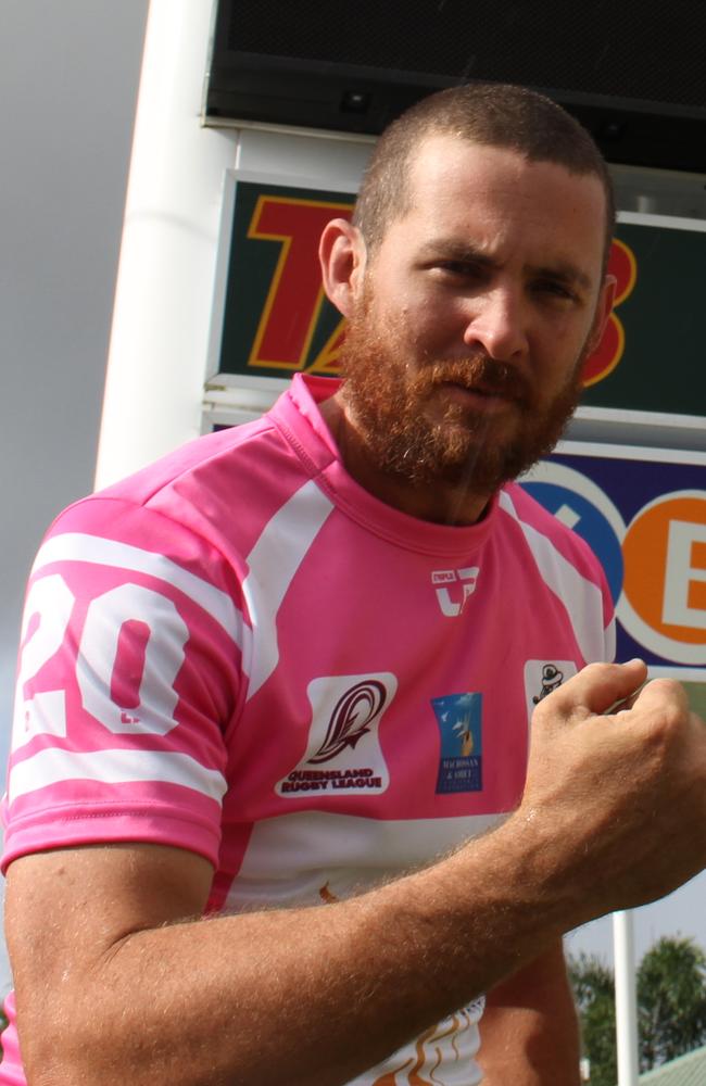 Tom Heggie sporting a pink jersey for Brothers in a match to raise funds for cancer. Photo: Lauren Reed/Daily Mercury.