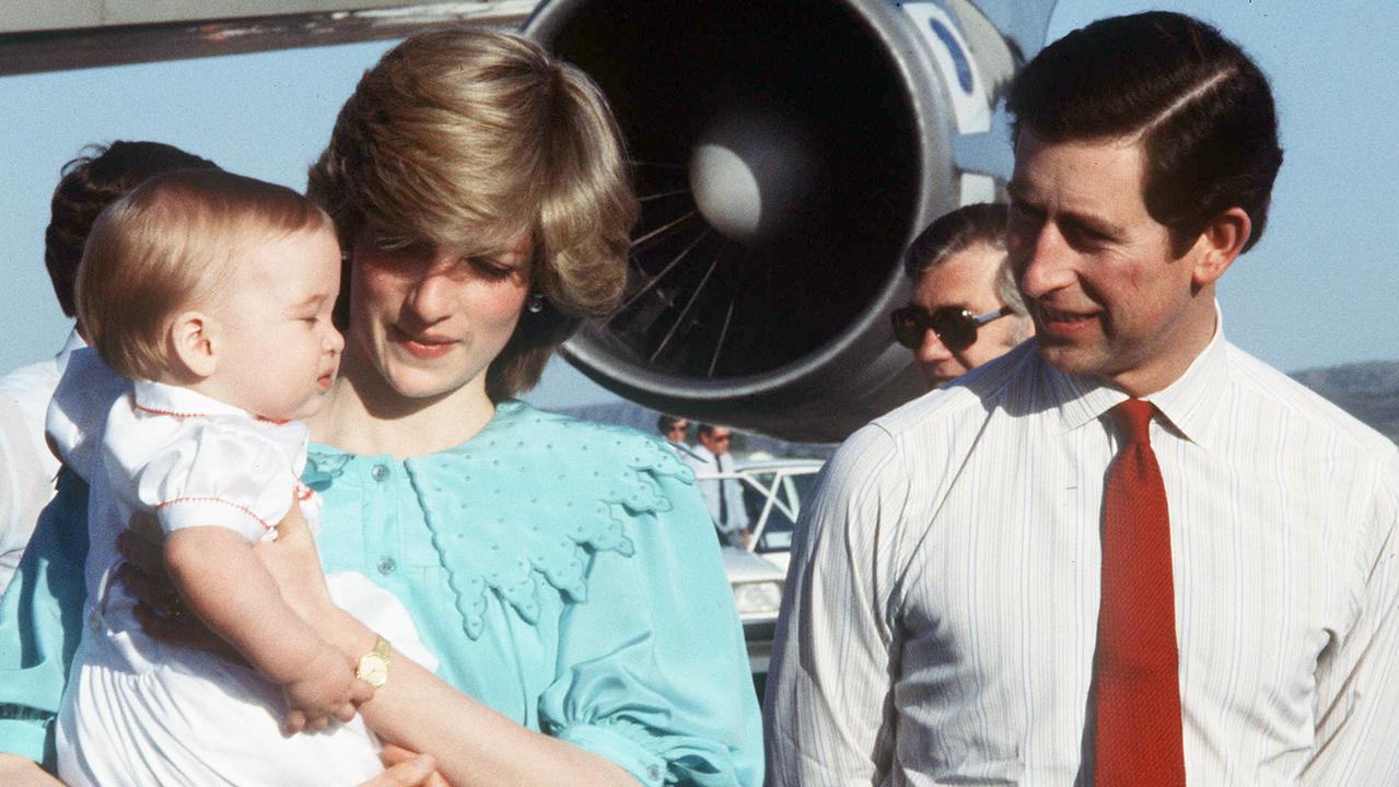 Charles, Prince of Wales, Princess Diana and a baby Prince William arrive in Alice Springs in 1983.