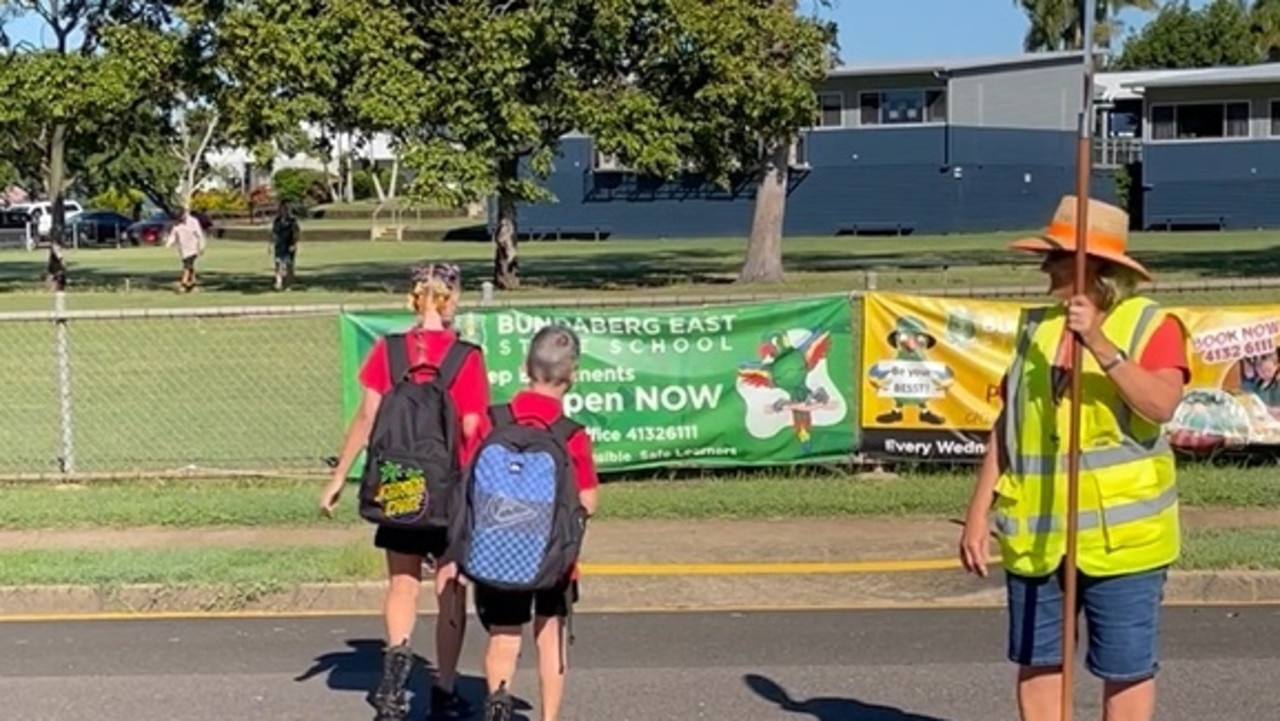 Julianne Patterson guards the crossing at Bundaberg East State School on her last day.