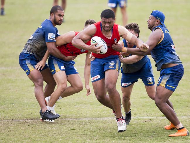 Parramatta Eels rookie forward Stefano Utoikamanu at training. Picture: Benjamin Cuevas