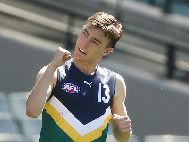 Jagga Smith celebrates a goal for Team Naitanui during the AFL Futures match in September, 2023. Picture: Getty Images