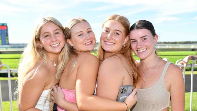 Isabelle Preston, Jorja Adams, Mali-Rose Christian and Phoebe Bloomfield at Coast to Coast Raceday, Corbould Park. Picture: Patrick Woods.