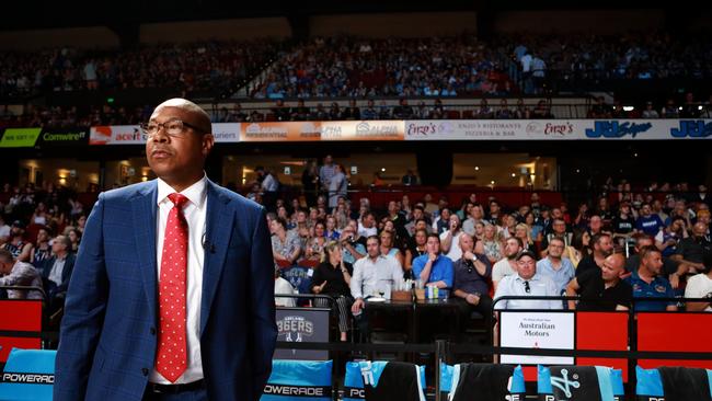 Joey Wright looks around the Entertainment Centre possibly for the final time as Adelaide 36ers coach. Picture: Kelly Barnes (AAP).