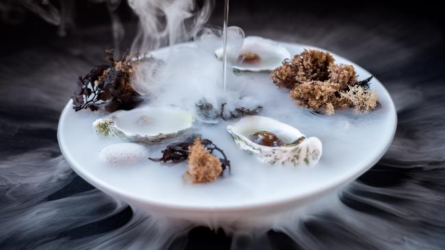 Maxwell Restaurant, Coffin Bay oysters with gin and tonic.