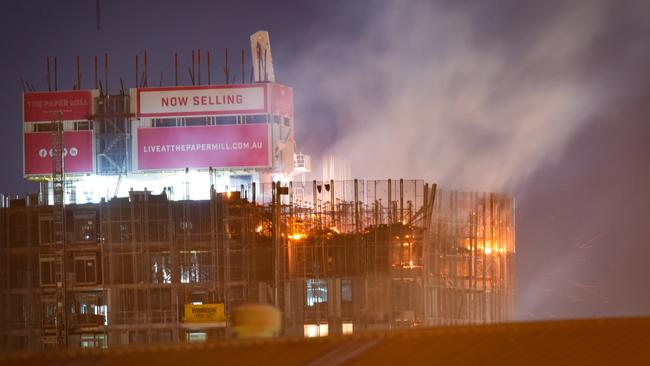 View of the blaze on the top levels. Picture: Steve Harris