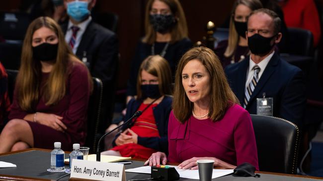 Supreme Court nominee Judge Amy Coney Barrett speaks at her Senate Judiciary Committee confirmation hearing on Capitol Hill. Picture: AFP