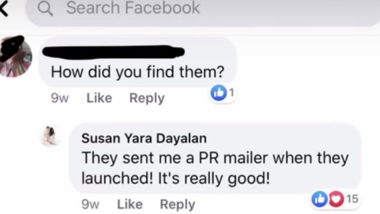 In a Facebook comment Ms Yara claimed she had been sent the products by a PR person