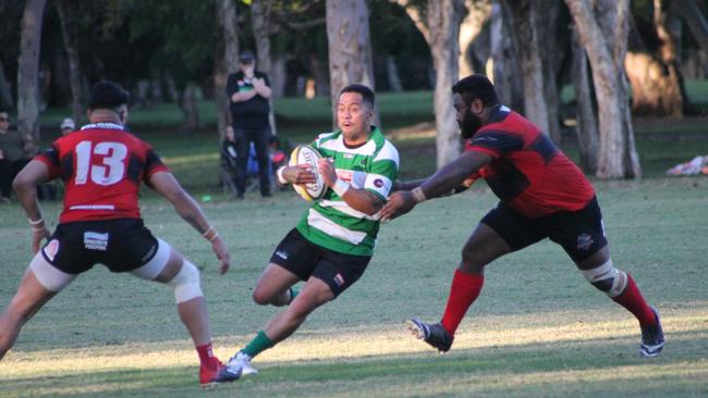 PBC Alleygator Sione Olive takes on the defence. Picture: Rob Harris