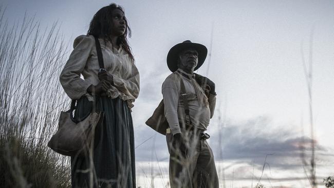 Sam Kelly (Hamilton Morris) and his wife Lizzie (Natassia Gorey-Furber) survey the horizon for the search party chasing them in <i>Sweet Country.</i>