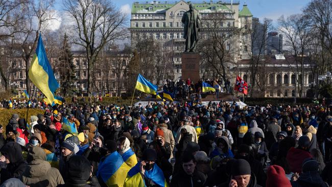 Ukrainians participate in a Unity March amid escalating tensions with Russia. Picture: Getty Images.