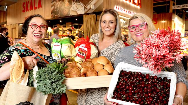 High-profile chef Rosa Matto, Skala retail manager Tanya Papa and Catherine House’s Jaylee Cooper at the Central Markets preparing for Christmas Day breakfast, lunch and dinner. Picture Dean Martin