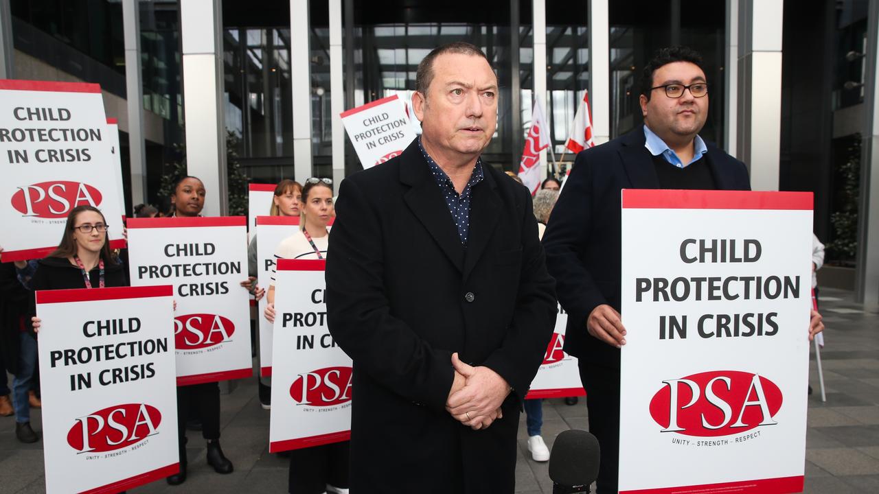 Caseworkers gathered outside the Community Services Centre in Redfern in protest. Picture: NewsWire / Gaye Gerard