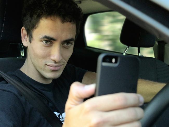 Driving selfie ... Australian campaigns have warned drivers of the dangers. Picture: Supplied