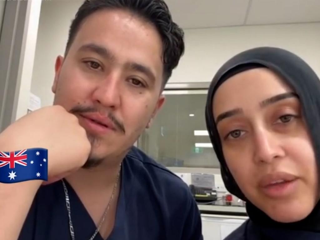 Ahmad Rashad Nadir and Sarah Abu Lebdeh, wearing their NSW Health uniforms, were filmed declaring they refuse to treat Israeli people and would "kill them" if they present to their ward.