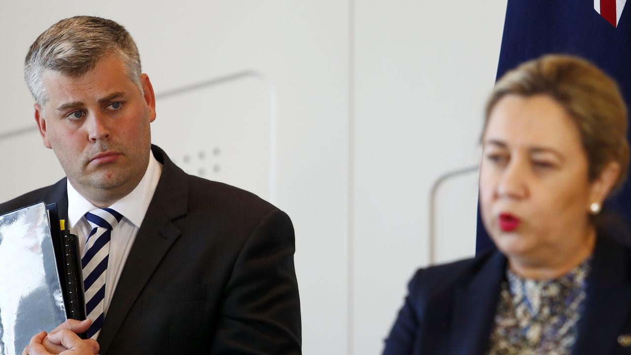 Police Minister Mark Ryan with Premier Palaszczuk during a press conference in Brisbane. Picture: NCA NewsWire/Tertius Pickard