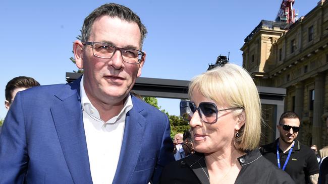 Former Victorian premier Daniel Andrews with his wife Catherine. Picture: NewsWire / Andrew Henshaw