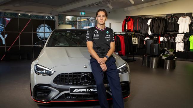 George Russell attends the Vogue Mercedes dinner at the Australian Formula One Grand Prix at Albert Park earlier this year. Picture: Mark Stewart