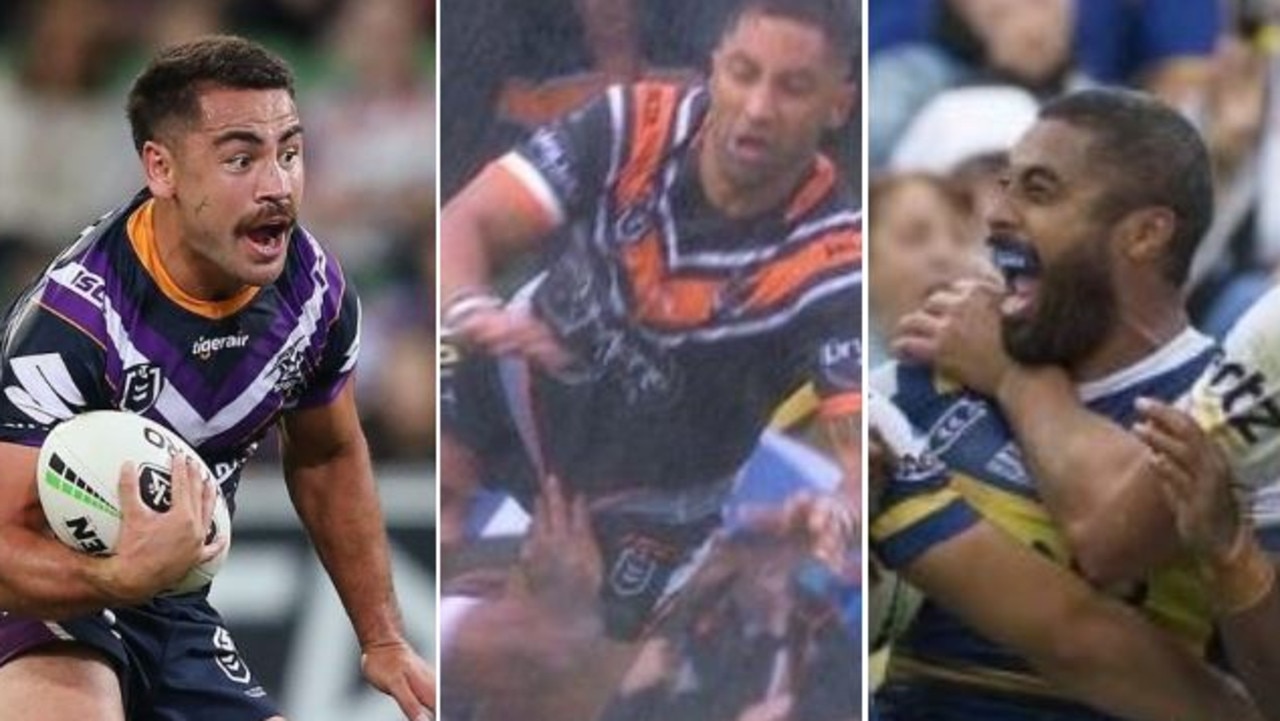 Jahrome Hughes in action, Benji Marshall being hit late, and Michael Jennings celebrates a win.