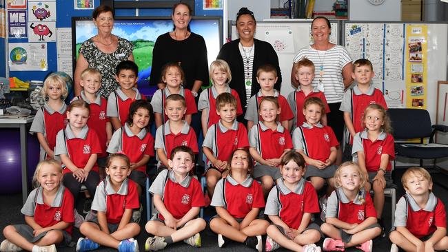 MY FIRST YEAR: Tin Can Bay Preps, Gympie. Front Row - Amelia Moncrieff, Tayah, Liam Yaxley, Amelia Armitage, Savannah Carroll-Bennett, Ella Bell-Reinikka, Liam Lewis.2nd Row - Zarlie Harding, Reuben, Kai, Lewis Webb-Leo, Frankie, Sophia Ashworth, Freedom.3rd Row - Memphis Black, Hudson Andrews, Ben, Malykah, Natasha Kopp, Henry Hayward, Freddy Williams, Ani Apps.Back Row - Mrs Couchman (Teacher), Mrs Searl (Teacher), Miss Lea (Teacher Aide), Miss Nicky (Teacher Aide). Picture: Patrick Woods.