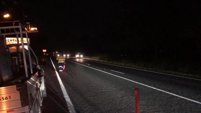 Emergency services on the scene for a fiery fatal crash on the Bruce Highway