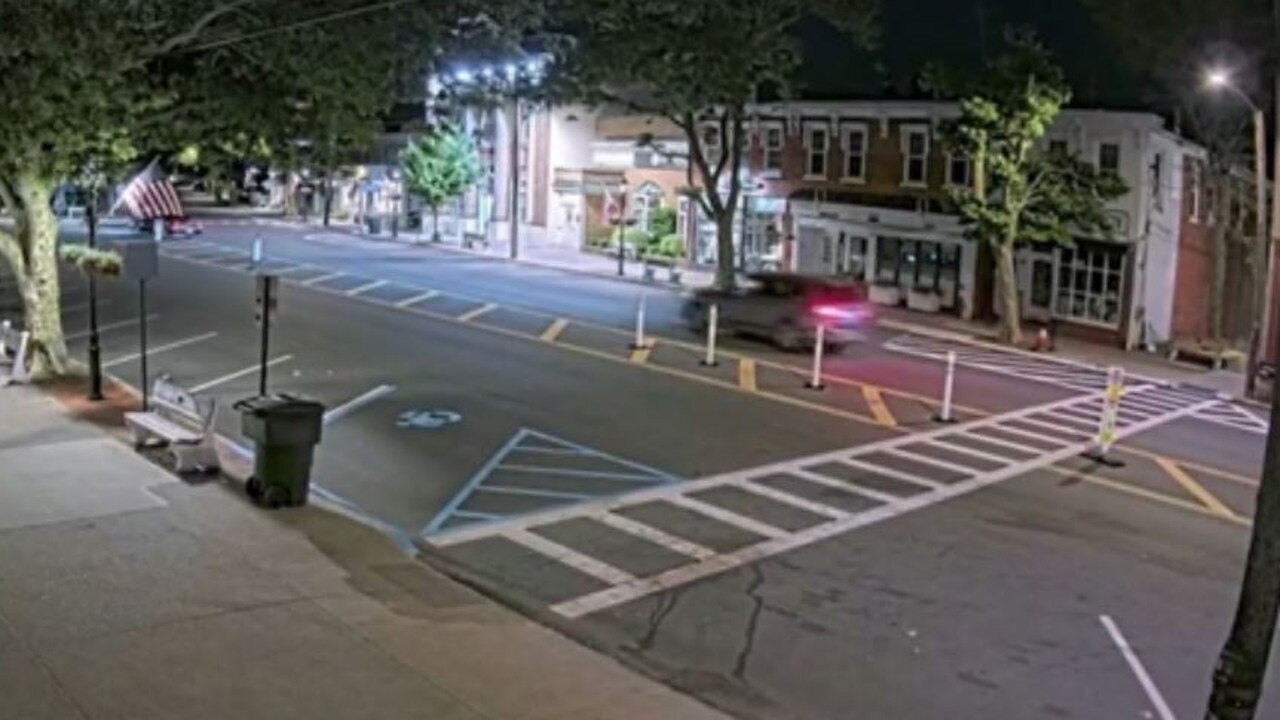 Justin Timberlake is seen on CCTV driving his BMW X7 through the village of Sag Harbor in the Hamptons on Monday night. Supplied