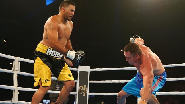 Justin Hodges knocked out Rob Baron in his first fight.