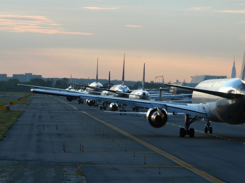 Planes queuing at New York’s JFK airport. About 100,000 Australians visit the US every month. Picture: Supplied