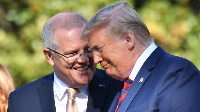 United States President Donald Trump and Prime Minister Scott Morrison at a ceremonial welcome on the south lawn of the White House last September.