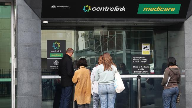 A queue outside Centrelink Hobart. Picture: NIKKI DAVIS-JONES