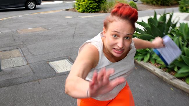 Crystal Marie Sawyer lunges at the photographer. Picture David Clark